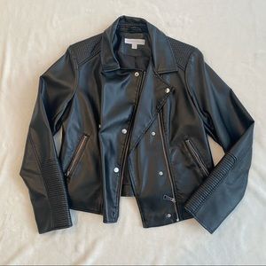 New York & Co. Black Leather Jacket with Silver Accents!